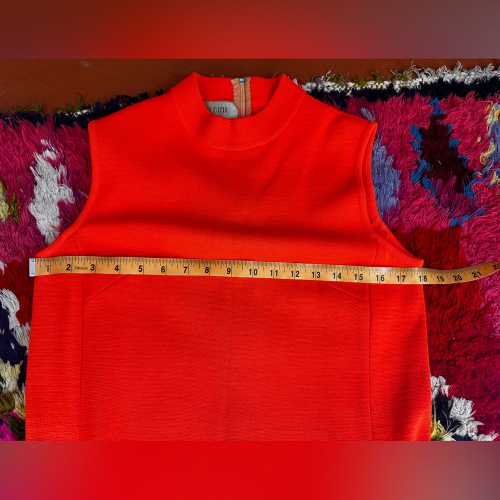 60s Vintage Bright Orange Knit Scooter Dress Sz M - Picture 7 of 13